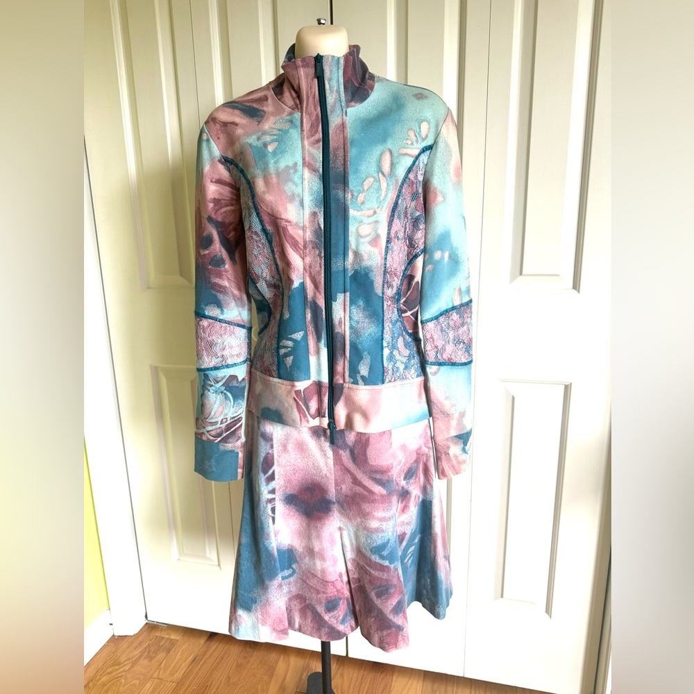 ANGELO MARANI Glam Multicolor Stretch Cotton  Skirt Suit 8/44 ITALY